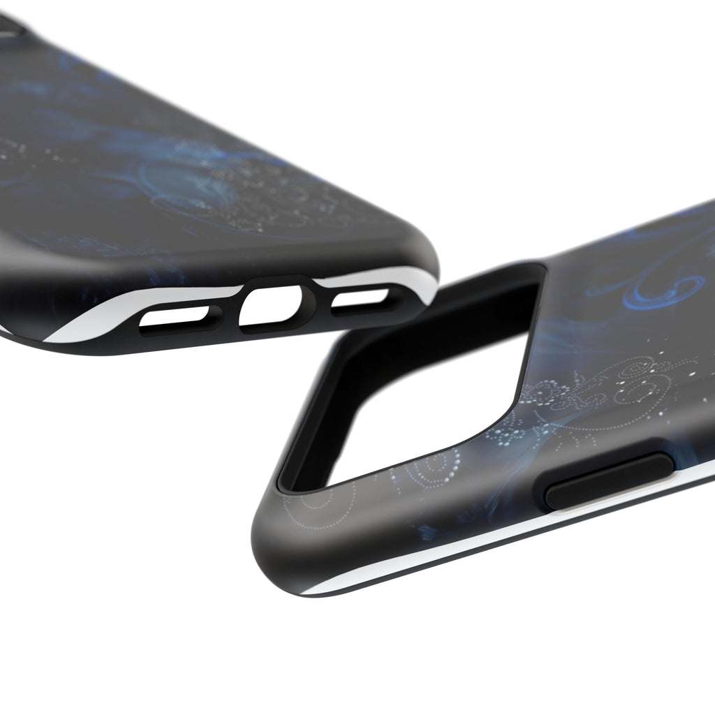 Y2K Dark Blue Glitter Floral Phone Case Impact-Resistant Cases