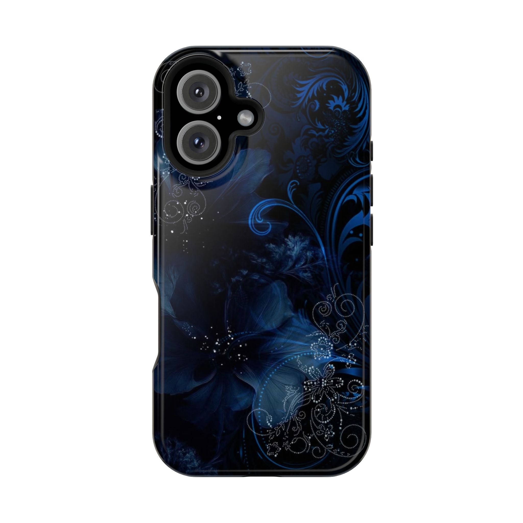 Y2K Dark Blue Glitter Floral Phone Case Impact-Resistant Cases
