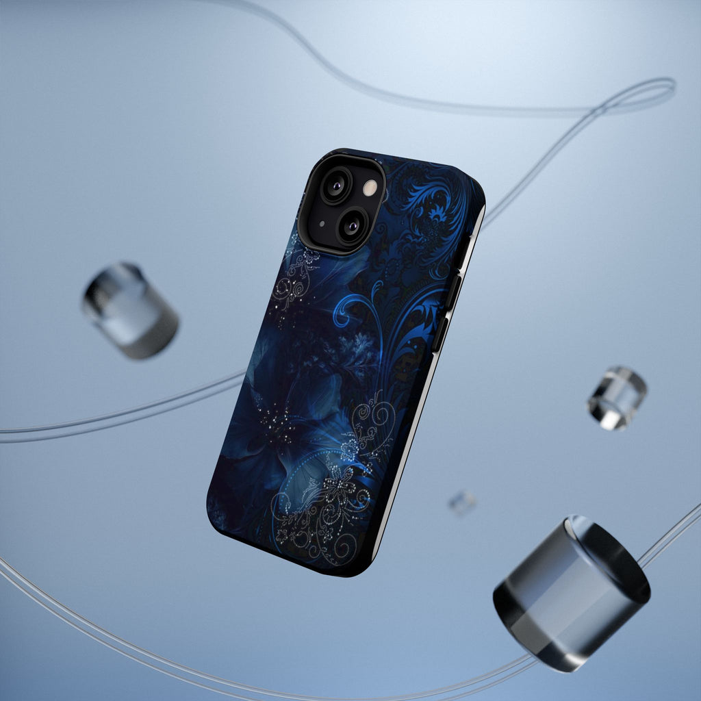 Y2K Dark Blue Glitter Floral Phone Case Impact-Resistant Cases
