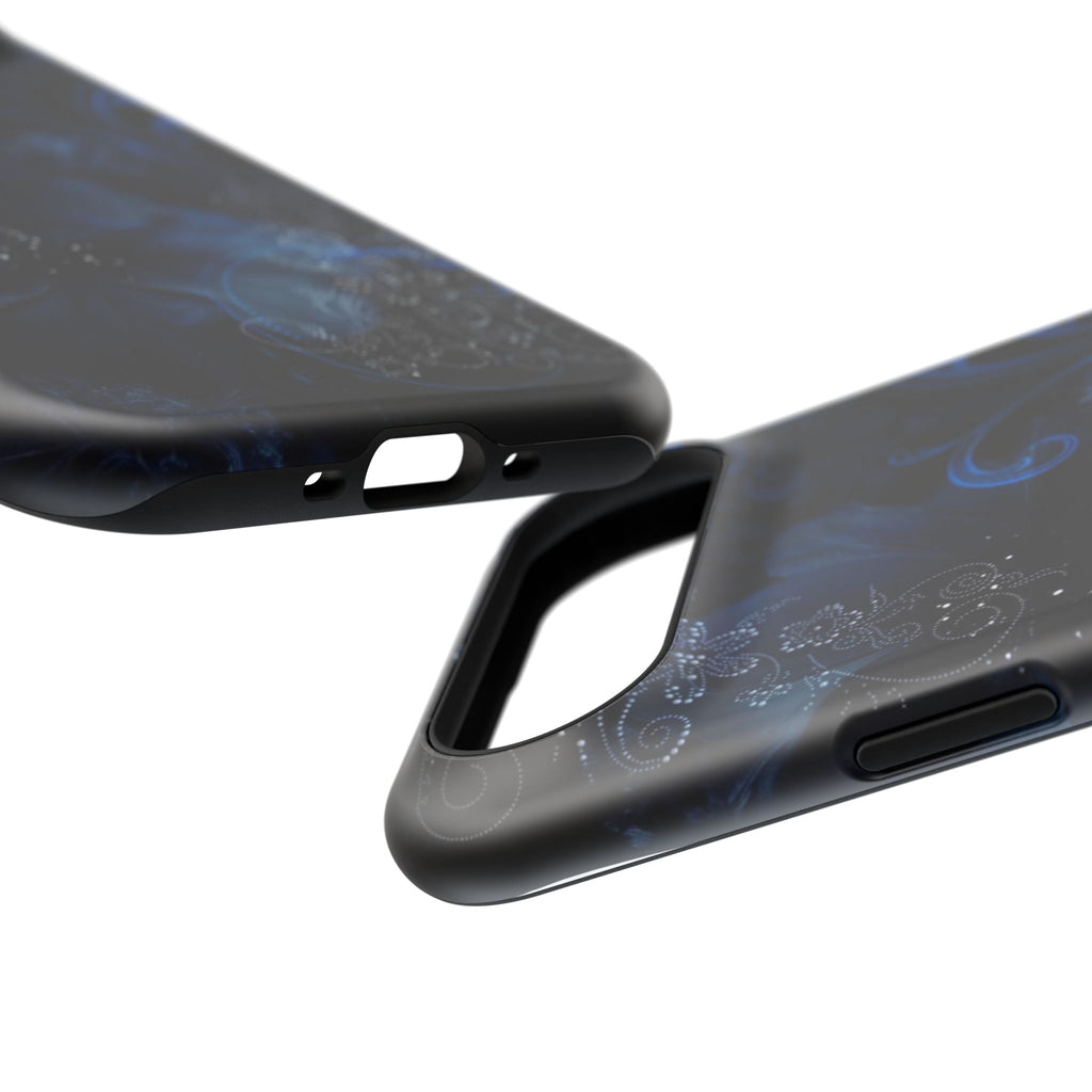 Y2K Dark Blue Glitter Floral Phone Case Impact-Resistant Cases