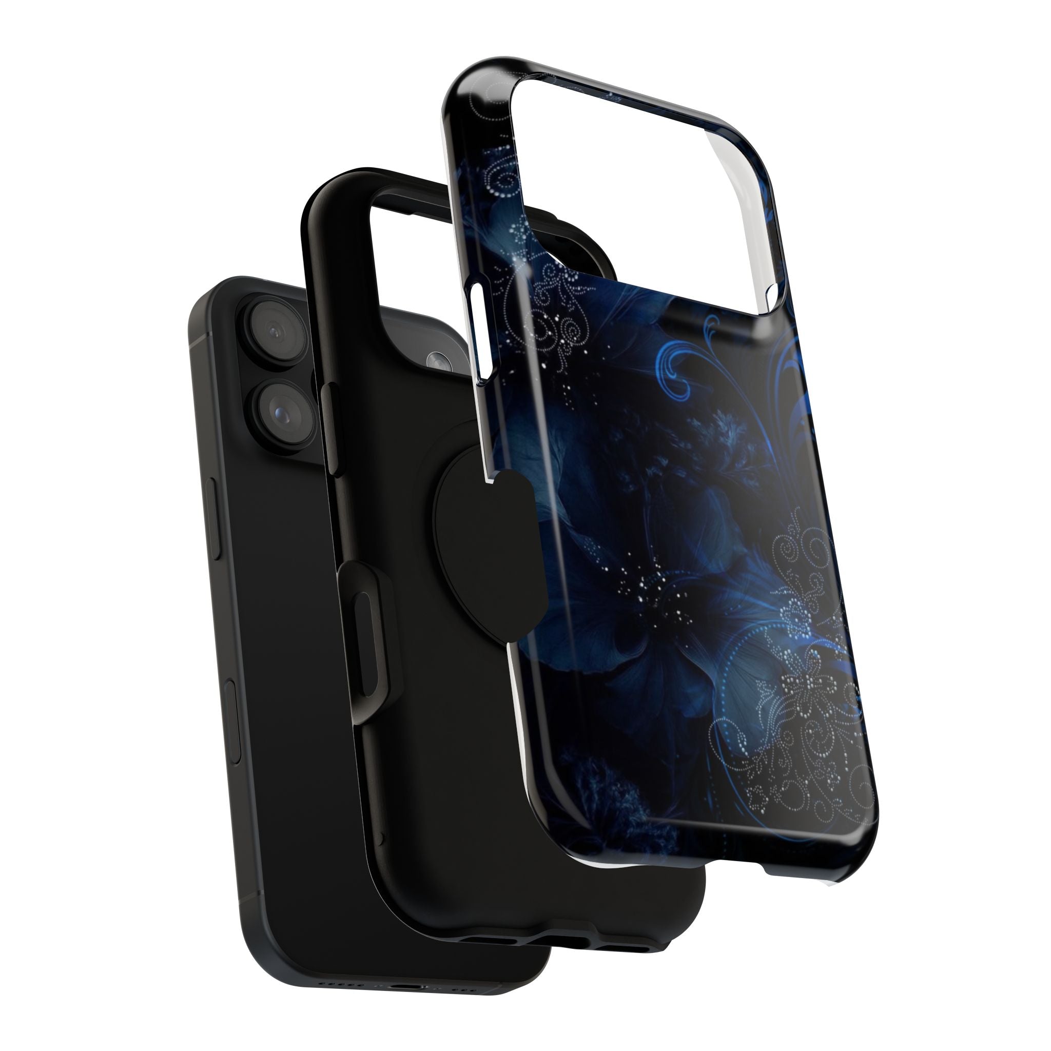 Y2K Dark Blue Glitter Floral Phone Case Impact-Resistant Cases