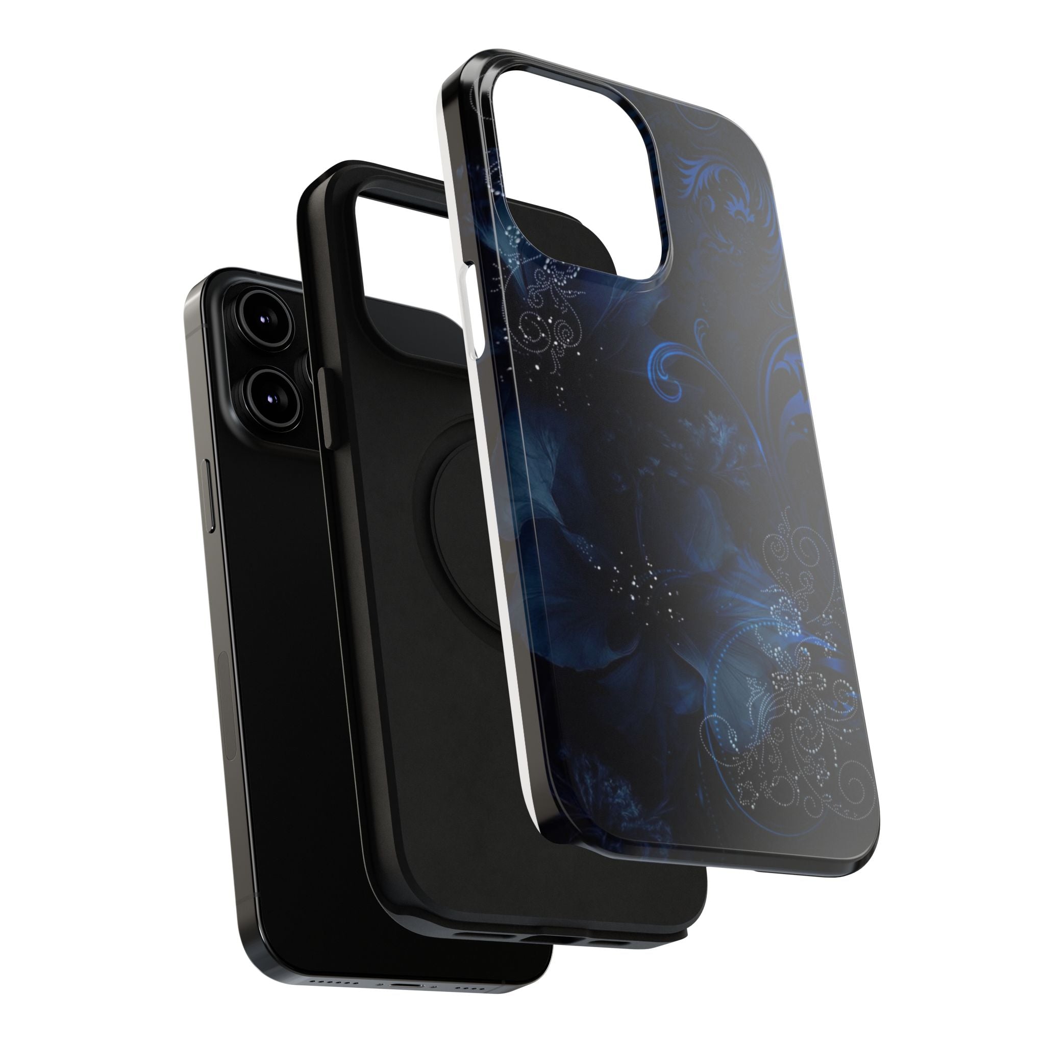 Y2K Dark Blue Glitter Floral Phone Case Impact-Resistant Cases