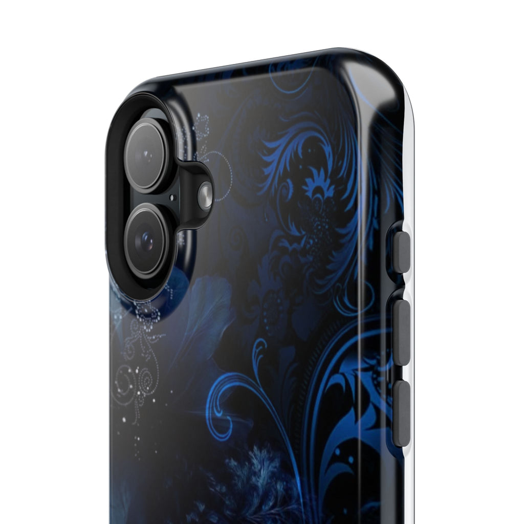 Y2K Dark Blue Glitter Floral Phone Case Impact-Resistant Cases