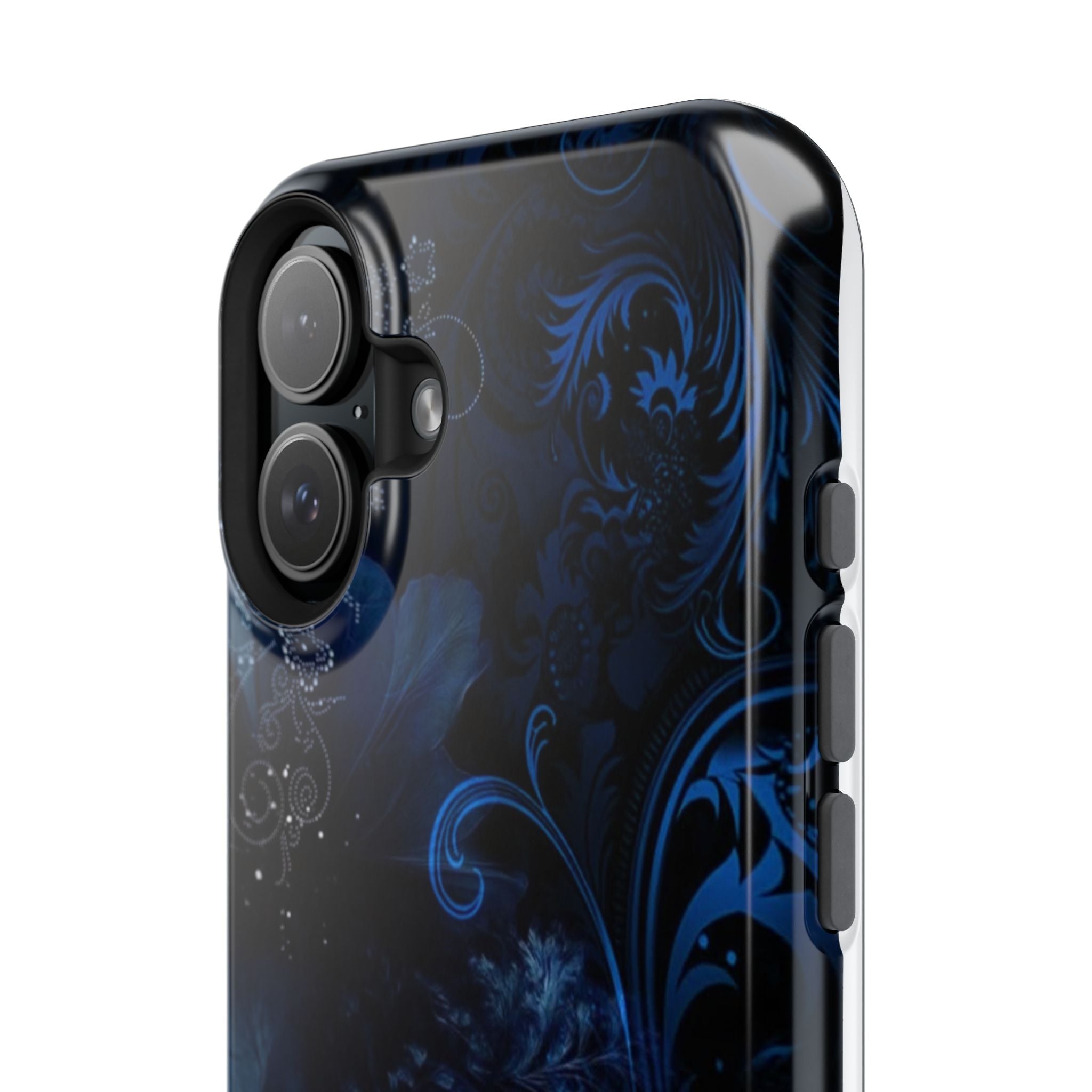 Y2K Dark Blue Glitter Floral Phone Case Impact-Resistant Cases