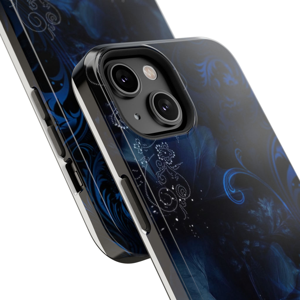 Y2K Dark Blue Glitter Floral Phone Case Impact-Resistant Cases