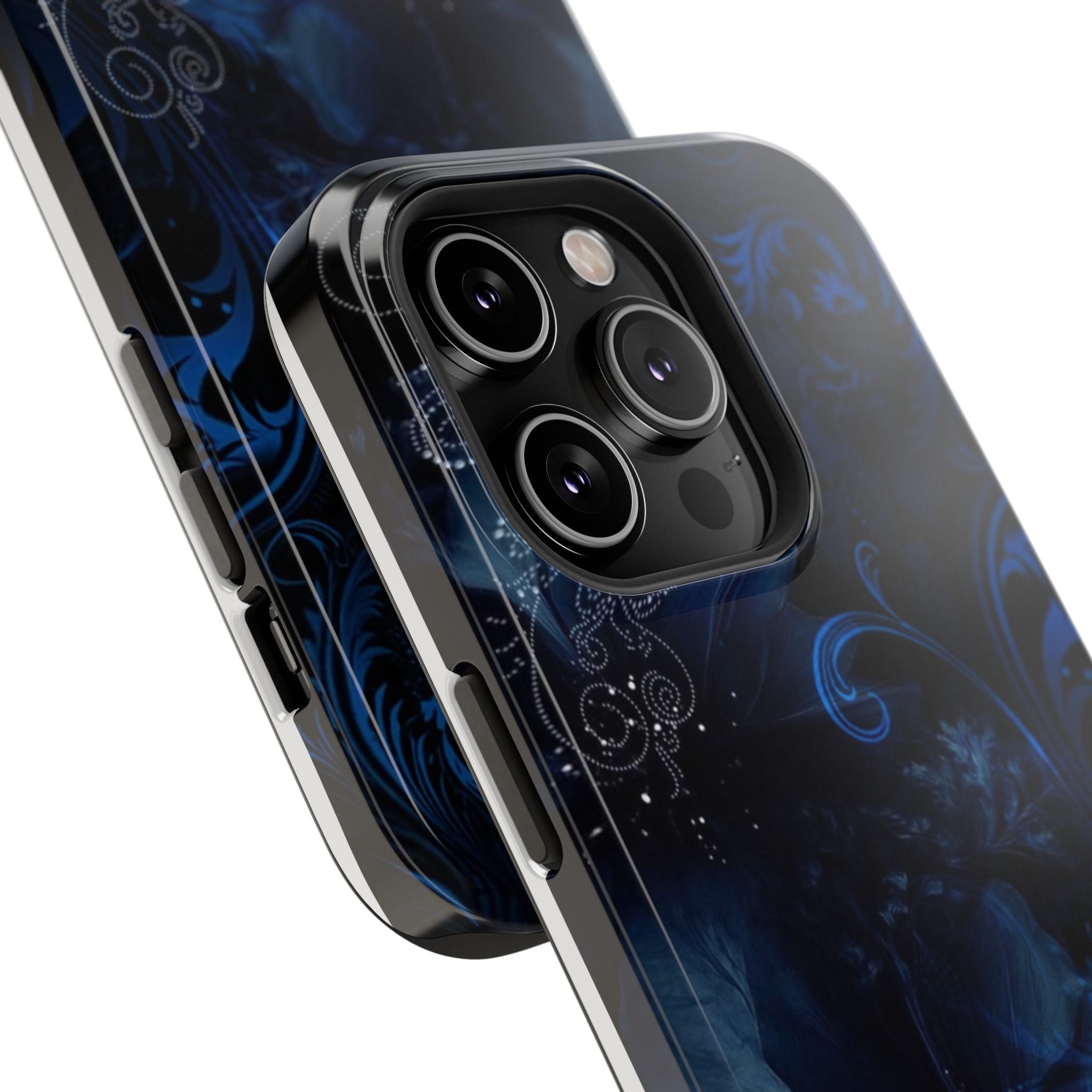 Y2K Dark Blue Glitter Floral Phone Case Impact-Resistant Cases