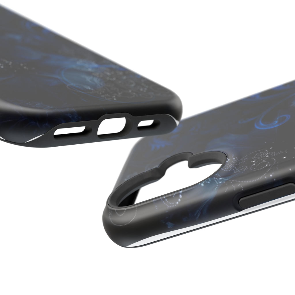 Y2K Dark Blue Glitter Floral Phone Case Impact-Resistant Cases
