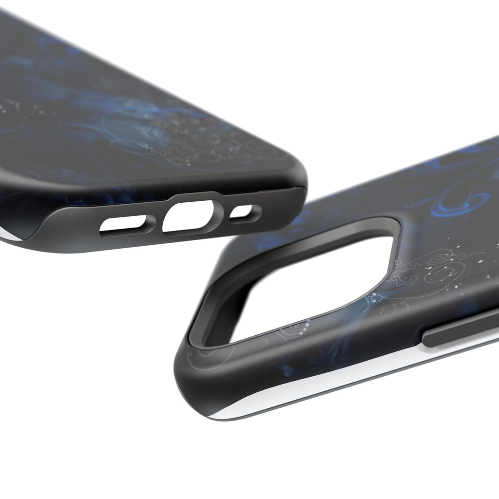 Y2K Dark Blue Glitter Floral Phone Case Impact-Resistant Cases