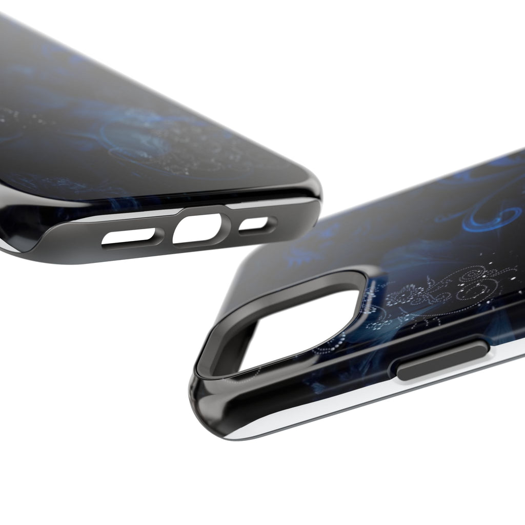 Y2K Dark Blue Glitter Floral Phone Case Impact-Resistant Cases