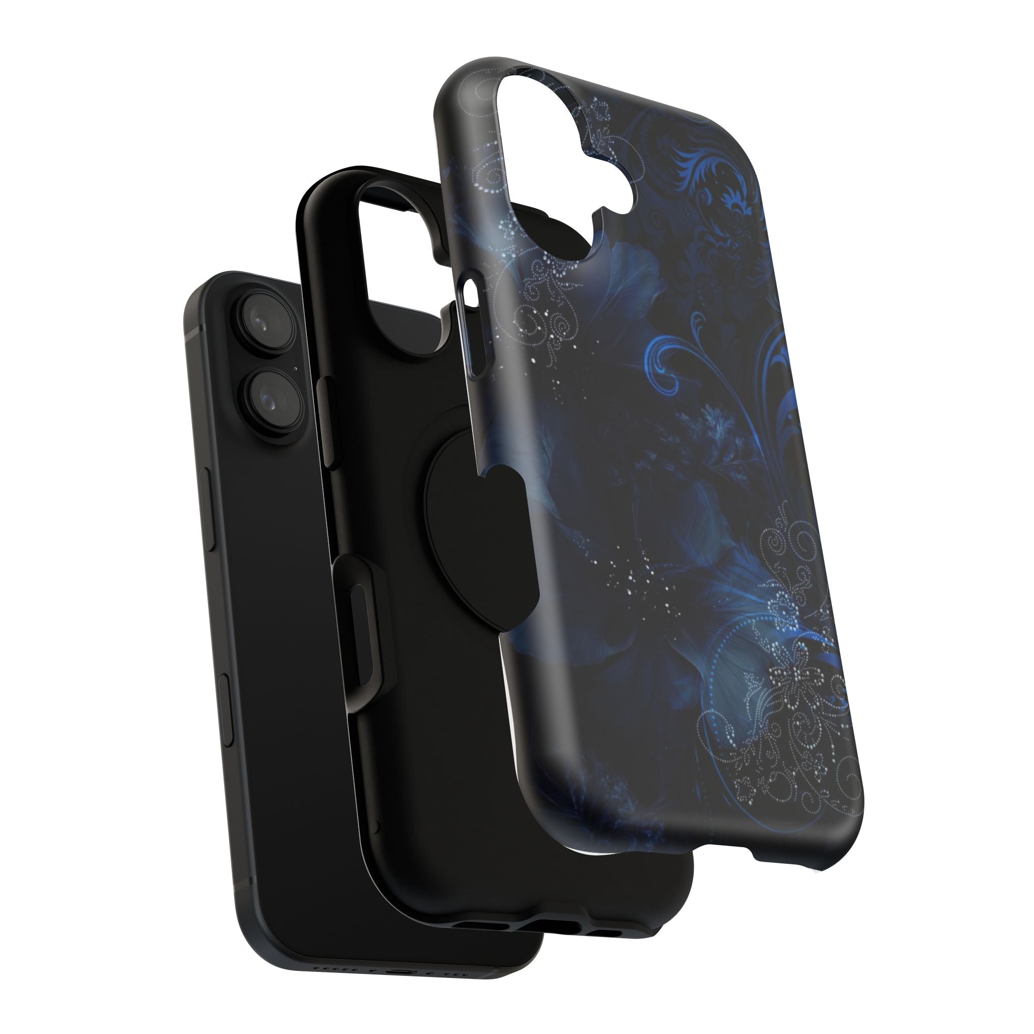 Y2K Dark Blue Glitter Floral Phone Case Impact-Resistant Cases