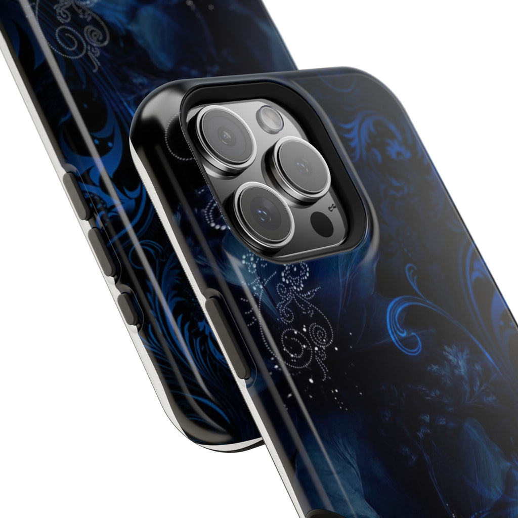 Y2K Dark Blue Glitter Floral Phone Case Impact-Resistant Cases