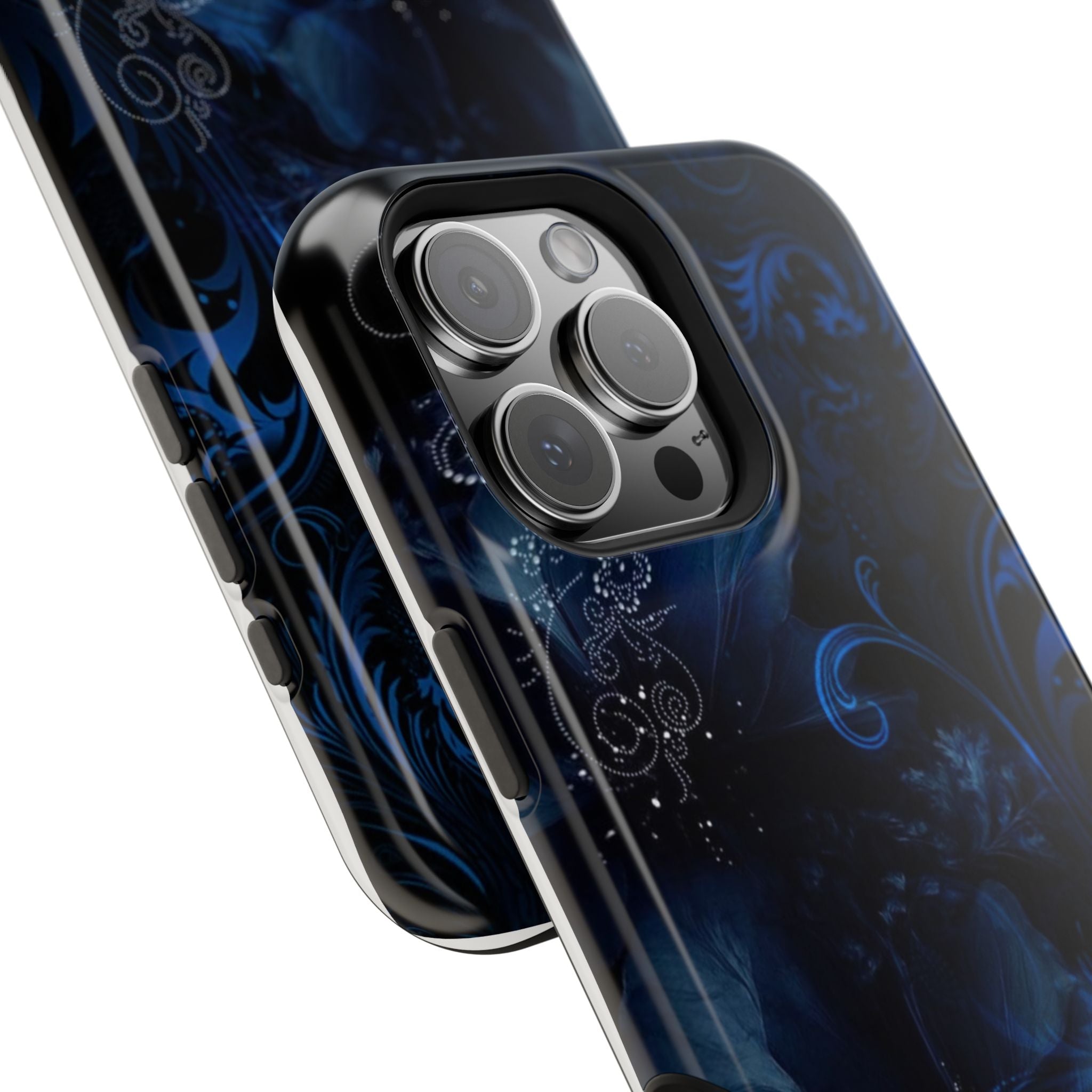 Y2K Dark Blue Glitter Floral Phone Case Impact-Resistant Cases