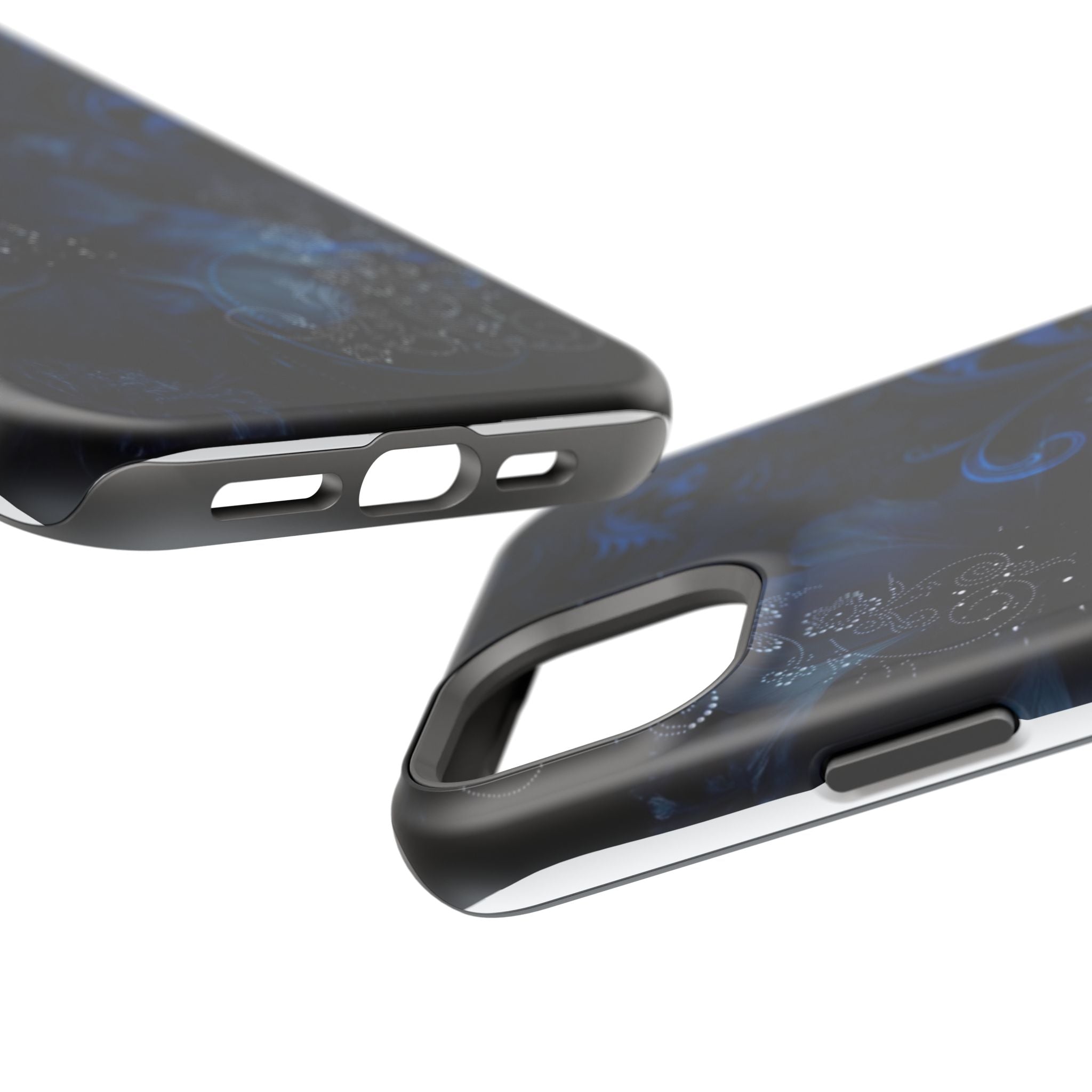 Y2K Dark Blue Glitter Floral Phone Case Impact-Resistant Cases