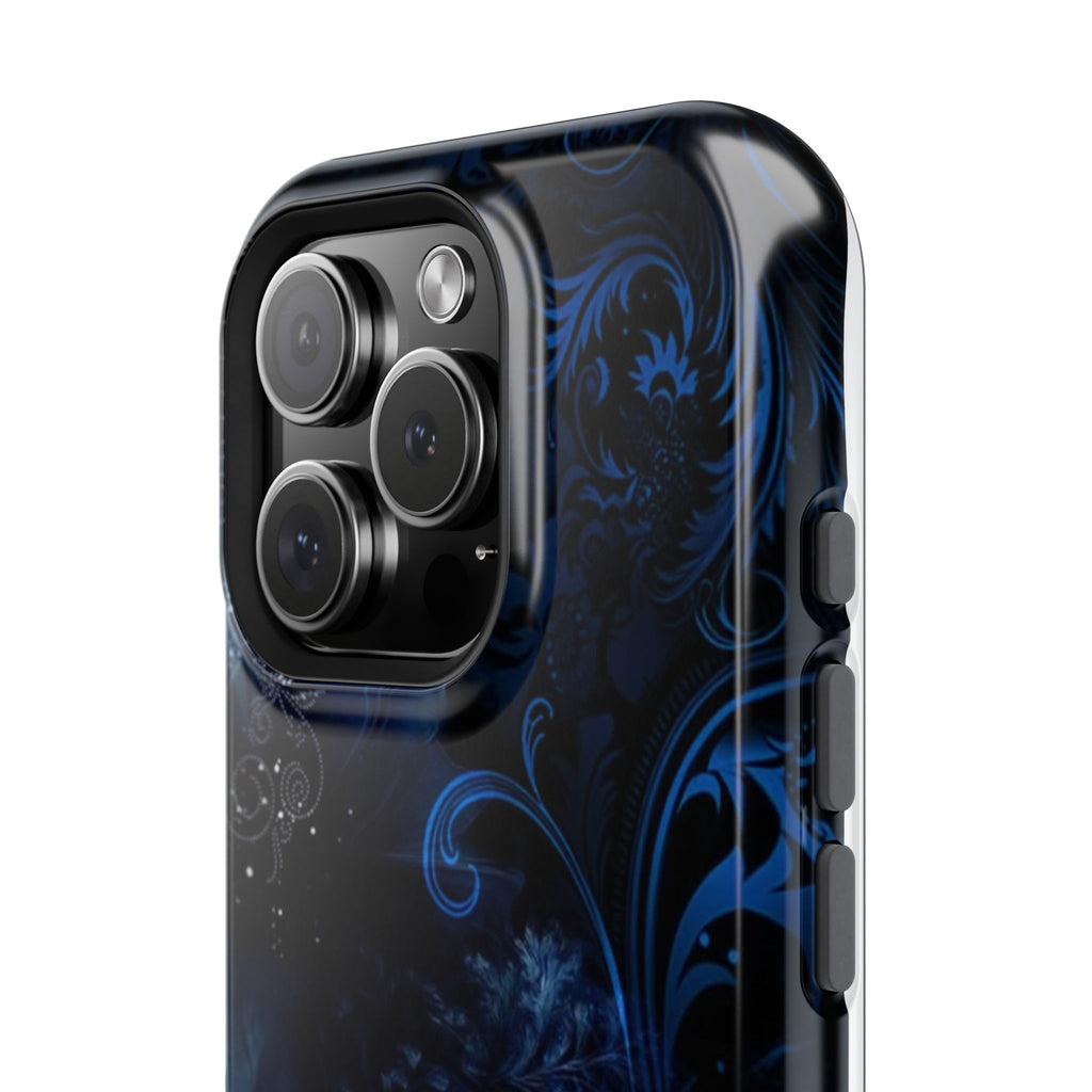Y2K Dark Blue Glitter Floral Phone Case Impact-Resistant Cases