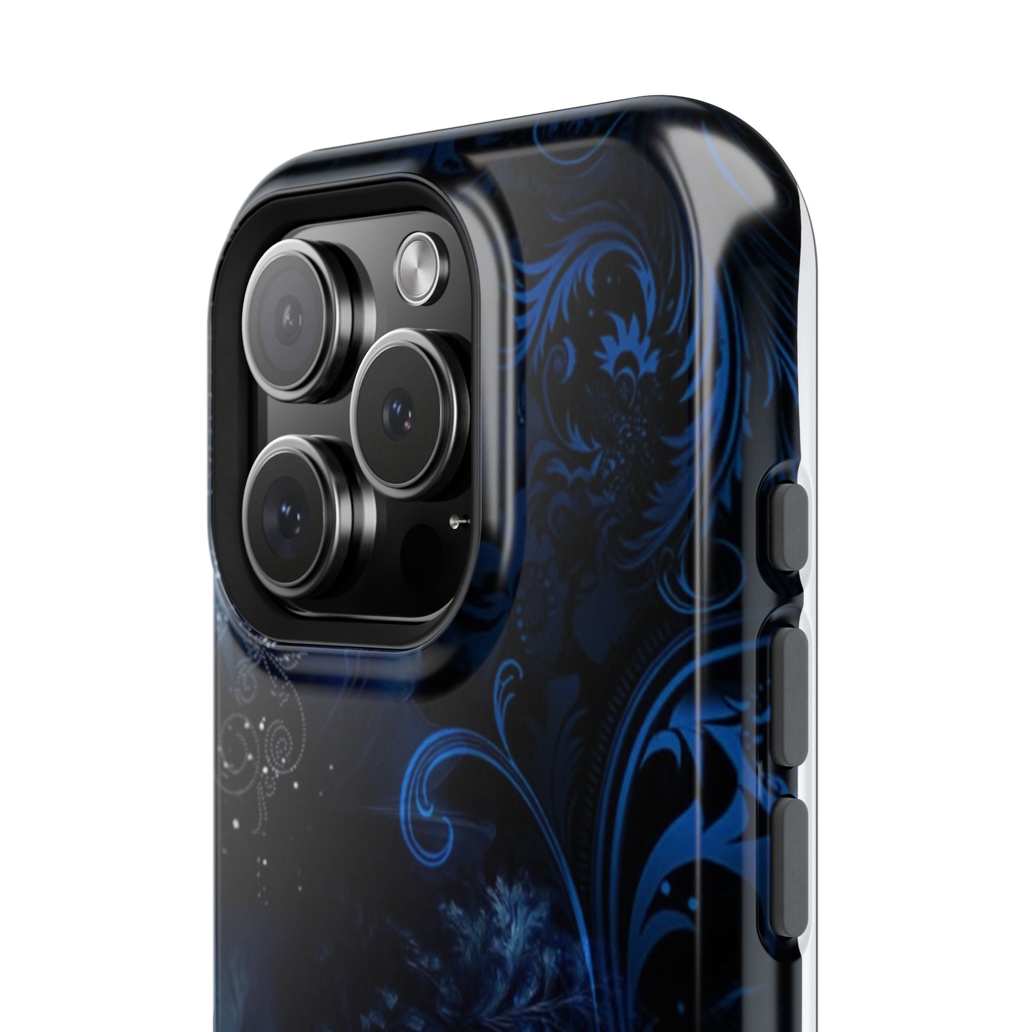 Y2K Dark Blue Glitter Floral Phone Case Impact-Resistant Cases