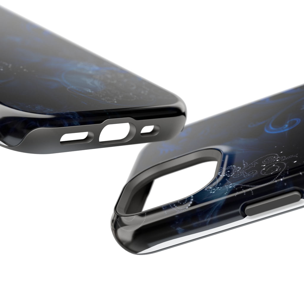 Y2K Dark Blue Glitter Floral Phone Case Impact-Resistant Cases