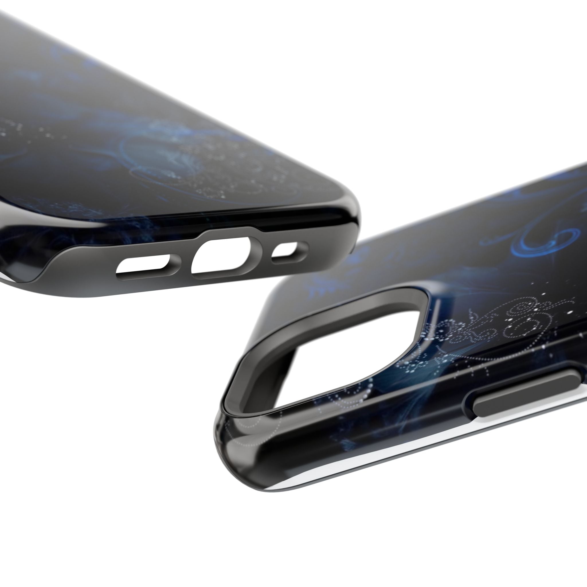 Y2K Dark Blue Glitter Floral Phone Case Impact-Resistant Cases