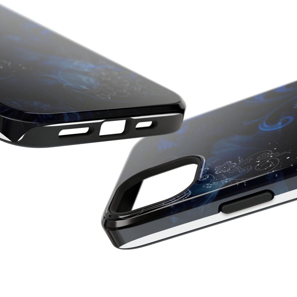 Y2K Dark Blue Glitter Floral Phone Case Impact-Resistant Cases
