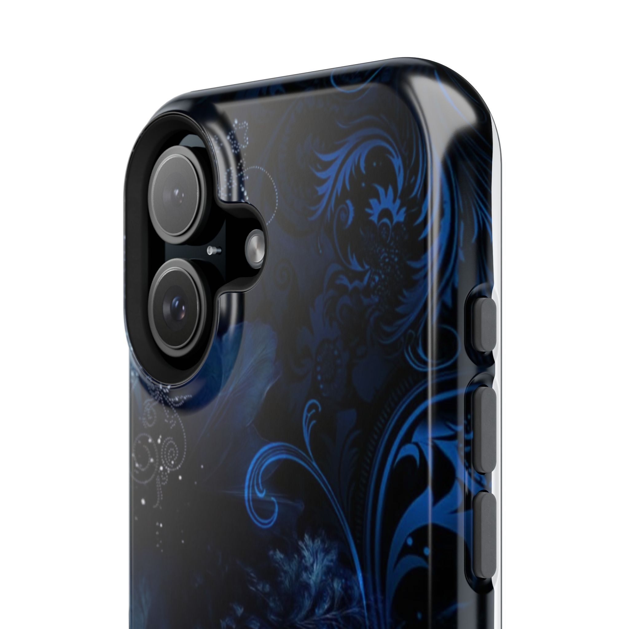 Y2K Dark Blue Glitter Floral Phone Case Impact-Resistant Cases