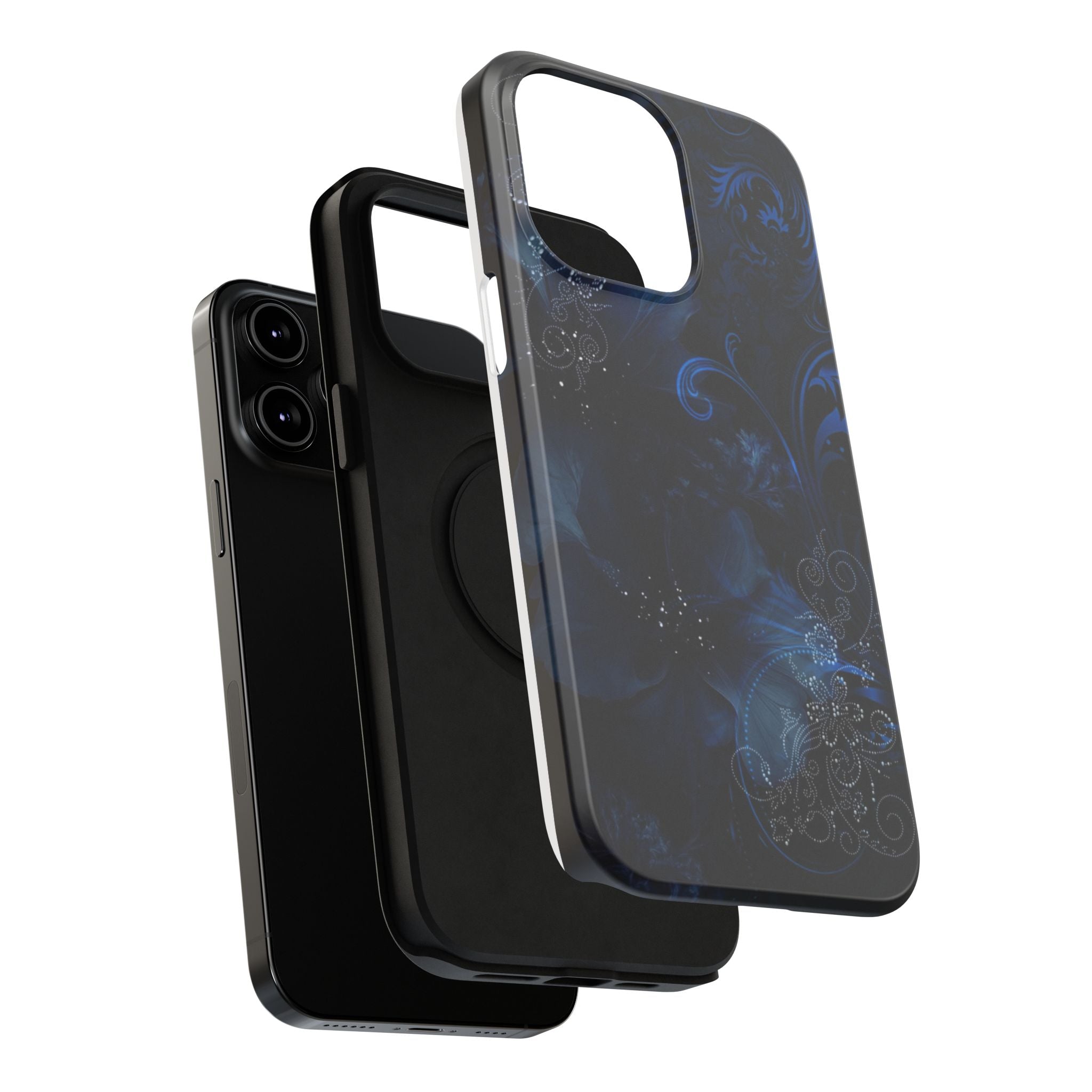 Y2K Dark Blue Glitter Floral Phone Case Impact-Resistant Cases