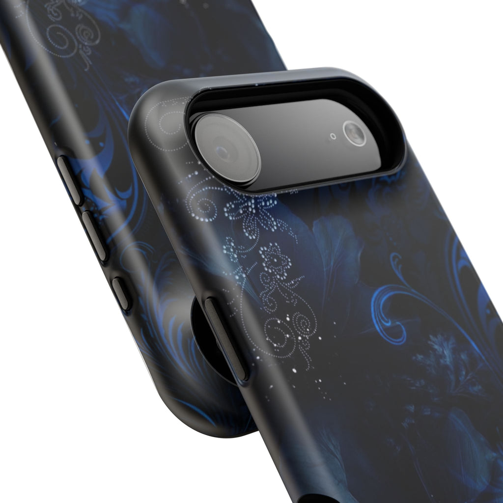 Y2K Dark Blue Glitter Floral Phone Case Impact-Resistant Cases