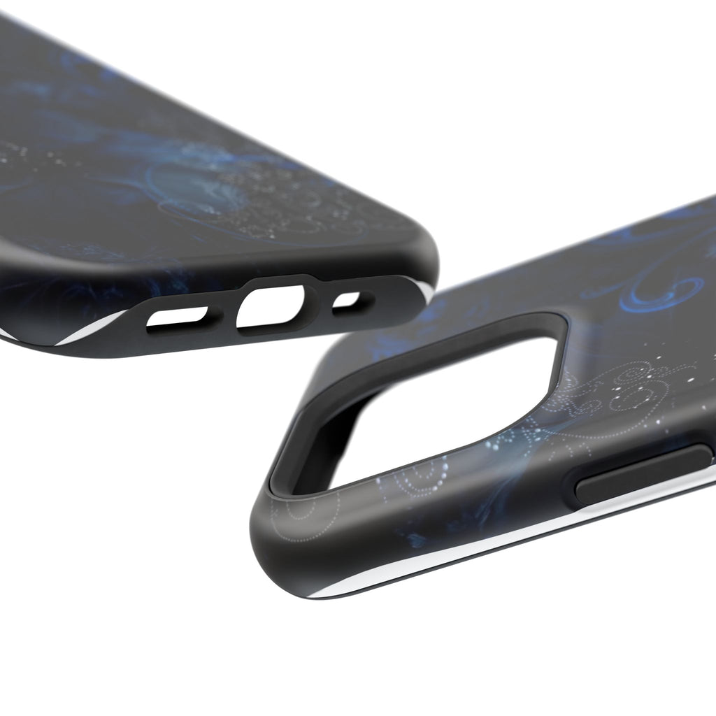 Y2K Dark Blue Glitter Floral Phone Case Impact-Resistant Cases