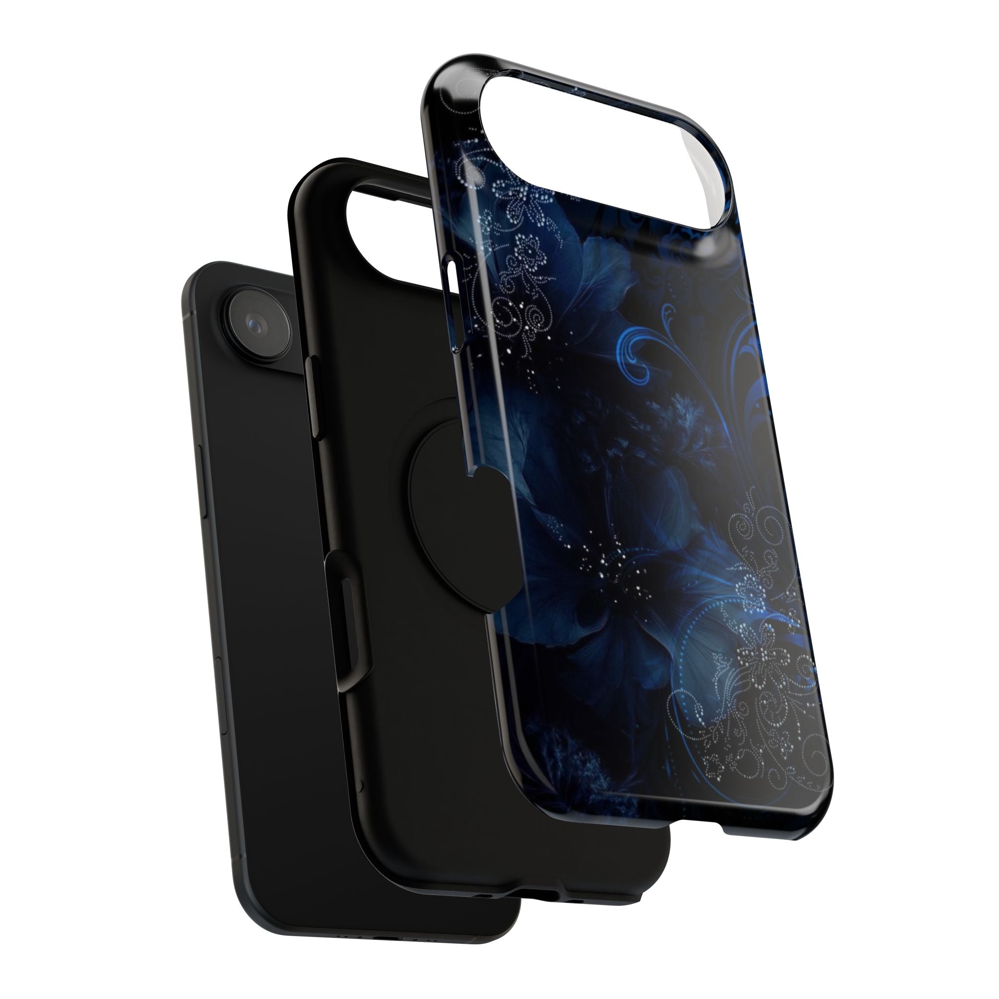 Y2K Dark Blue Glitter Floral Phone Case Impact-Resistant Cases
