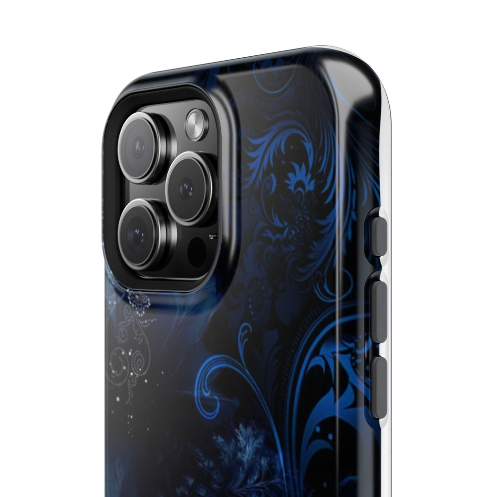 Y2K Dark Blue Glitter Floral Phone Case Impact-Resistant Cases