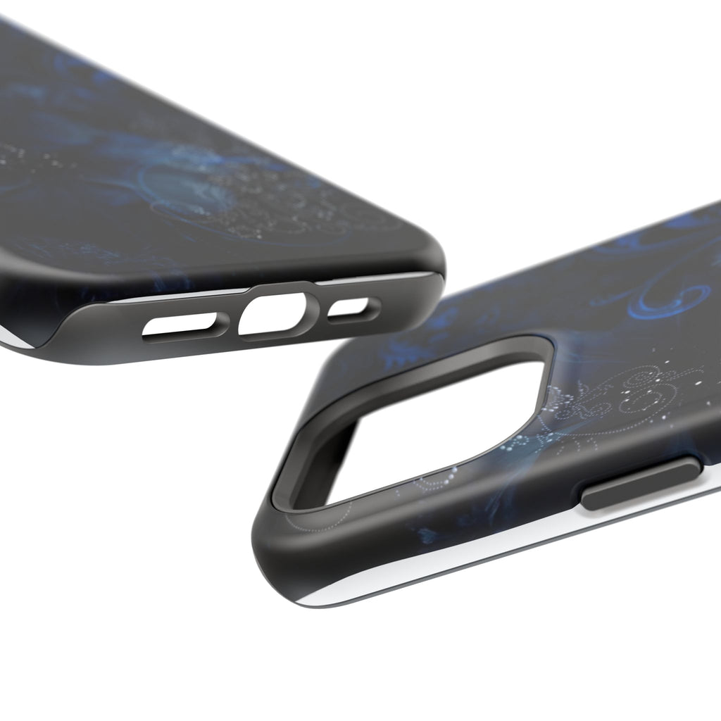 Y2K Dark Blue Glitter Floral Phone Case Impact-Resistant Cases