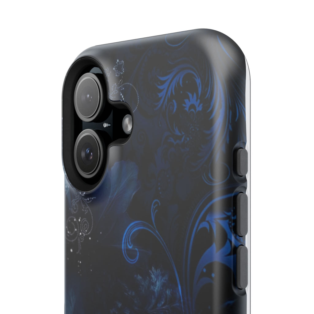 Y2K Dark Blue Glitter Floral Phone Case Impact-Resistant Cases