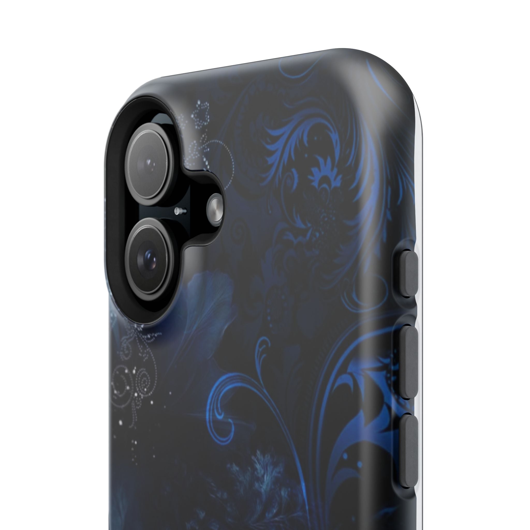 Y2K Dark Blue Glitter Floral Phone Case Impact-Resistant Cases