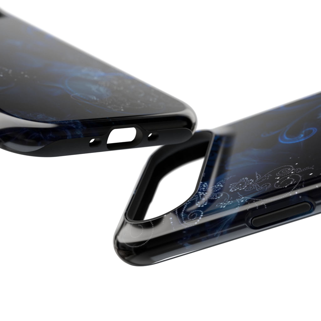 Y2K Dark Blue Glitter Floral Phone Case Impact-Resistant Cases