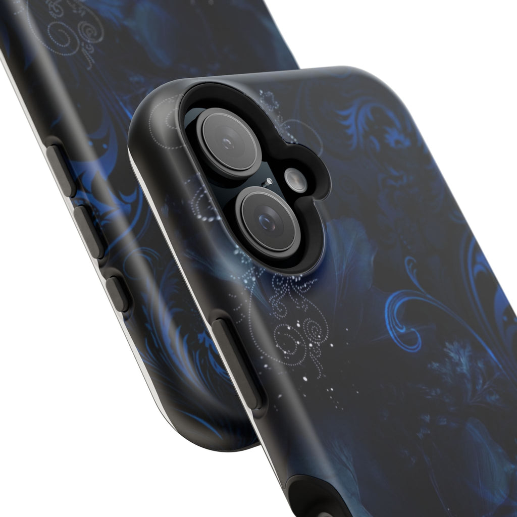 Y2K Dark Blue Glitter Floral Phone Case Impact-Resistant Cases