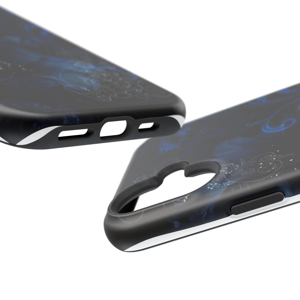 Y2K Dark Blue Glitter Floral Phone Case Impact-Resistant Cases