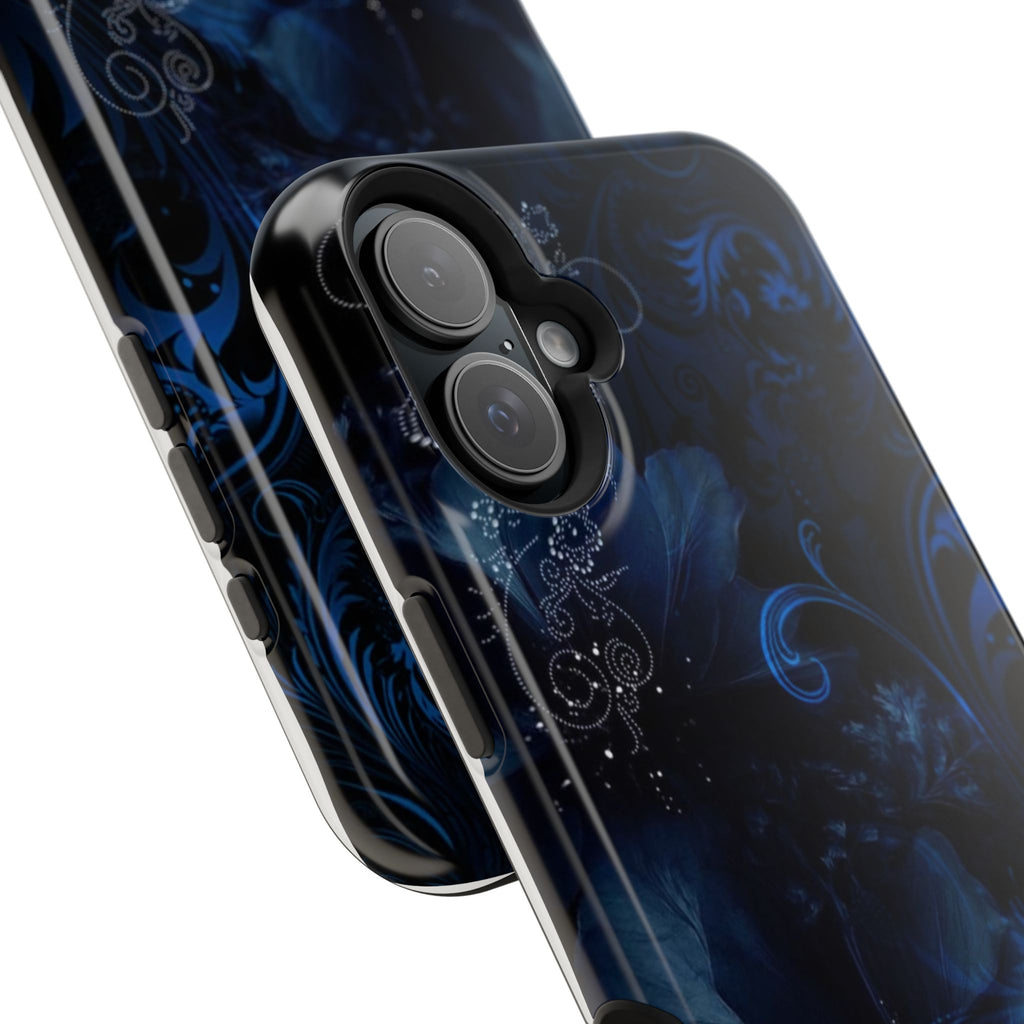 Y2K Dark Blue Glitter Floral Phone Case Impact-Resistant Cases