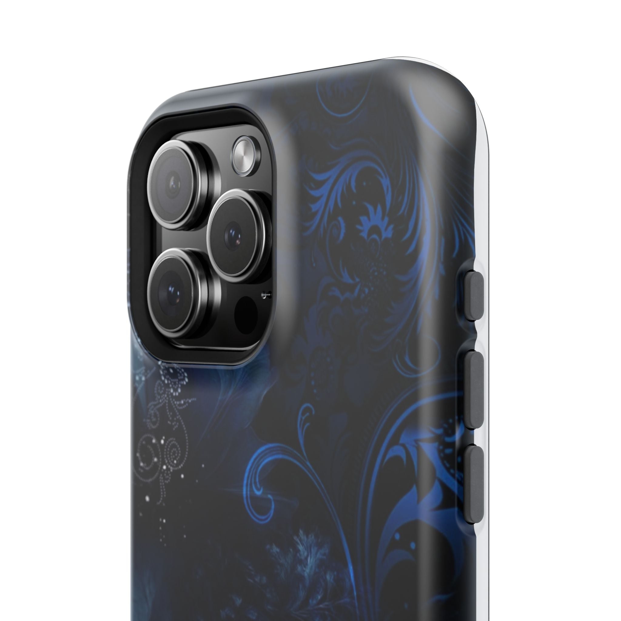 Y2K Dark Blue Glitter Floral Phone Case Impact-Resistant Cases