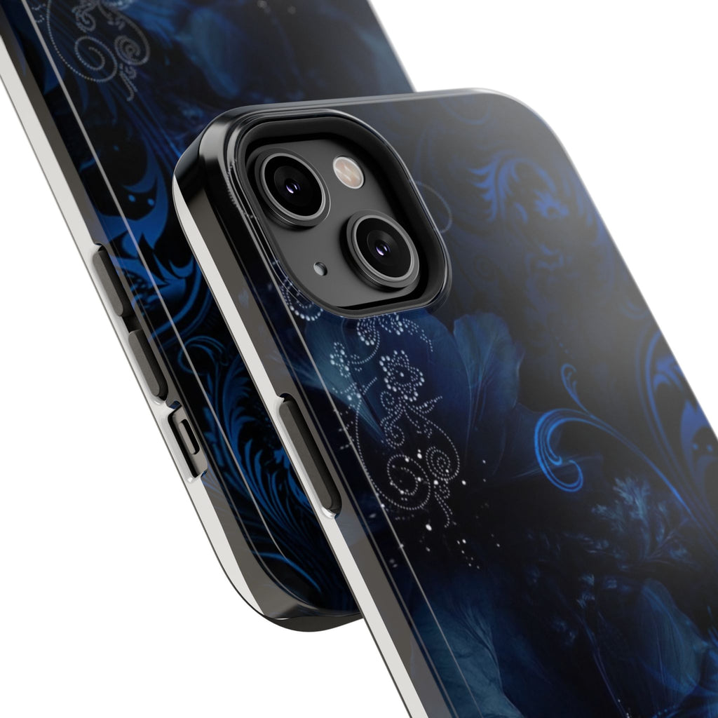 Y2K Dark Blue Glitter Floral Phone Case Impact-Resistant Cases
