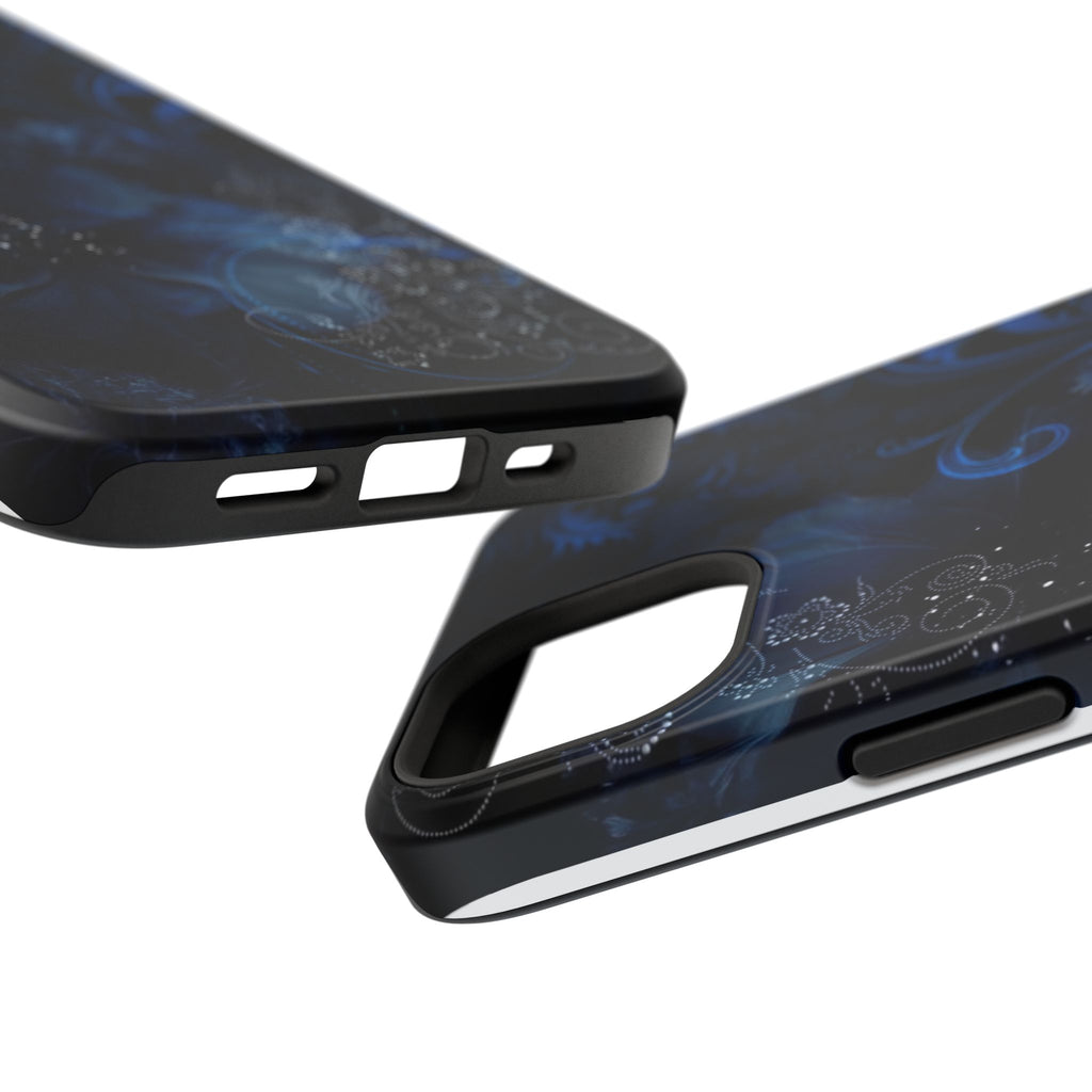 Y2K Dark Blue Glitter Floral Phone Case Impact-Resistant Cases