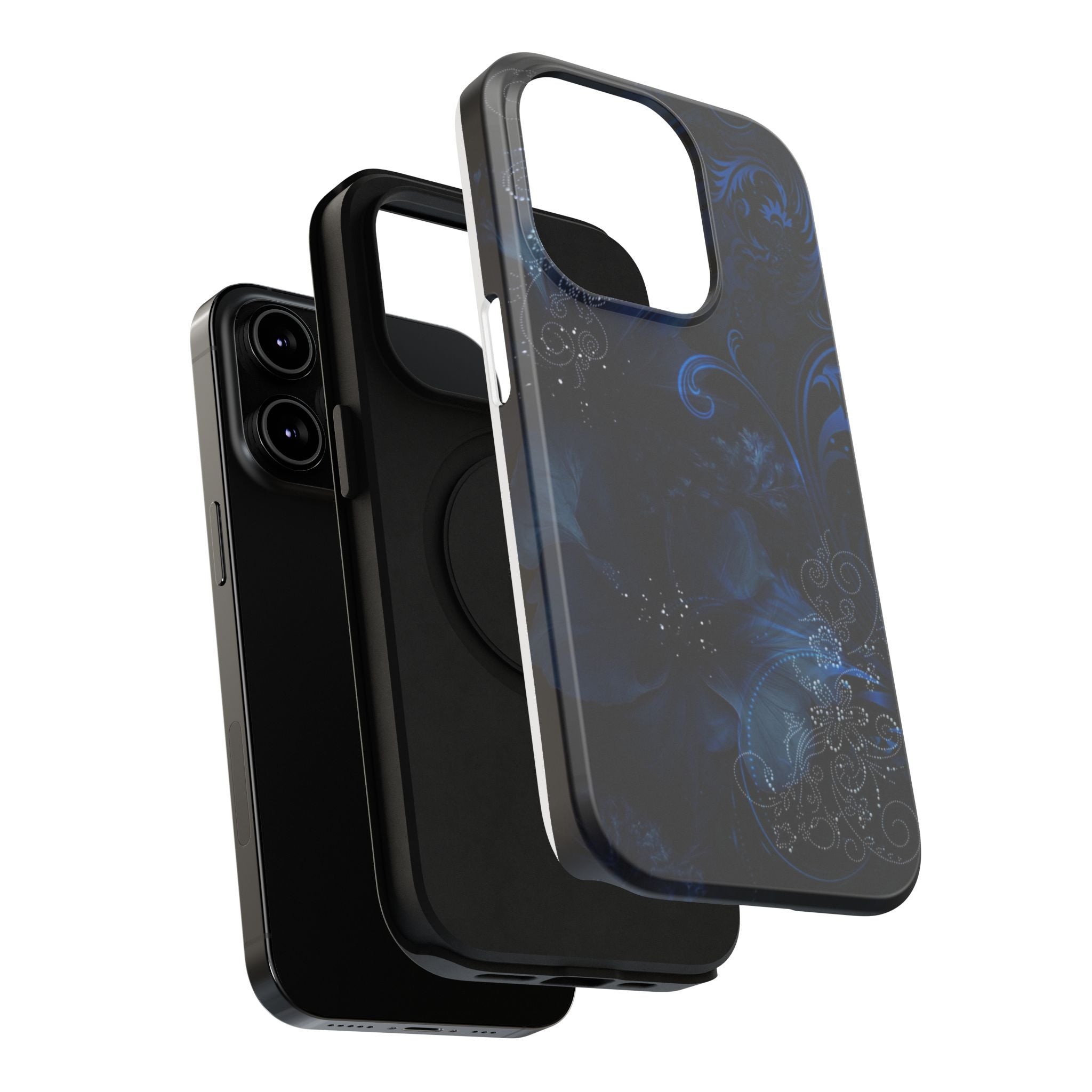 Y2K Dark Blue Glitter Floral Phone Case Impact-Resistant Cases