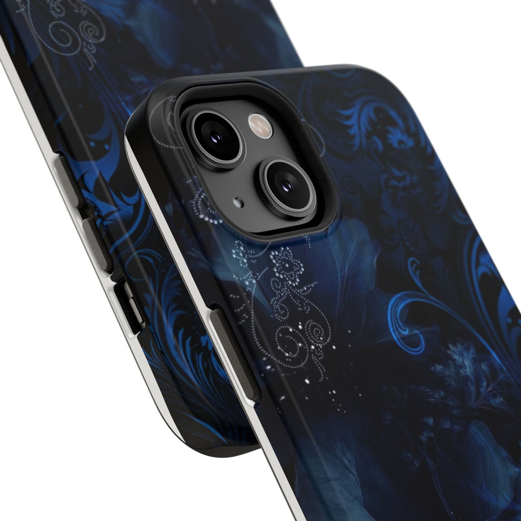 Y2K Dark Blue Glitter Floral Phone Case Impact-Resistant Cases