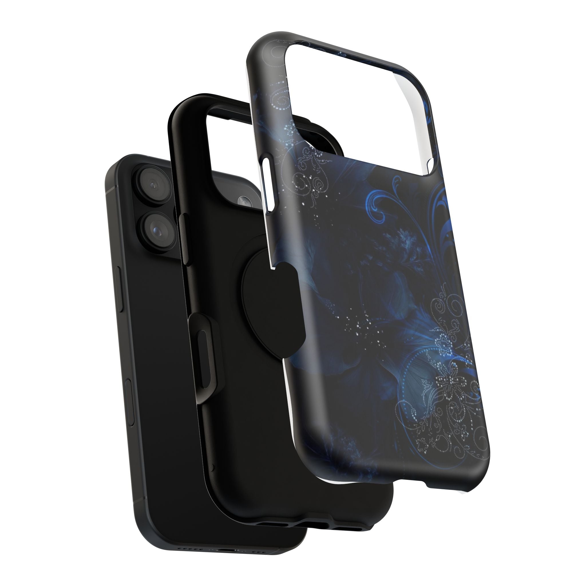 Y2K Dark Blue Glitter Floral Phone Case Impact-Resistant Cases