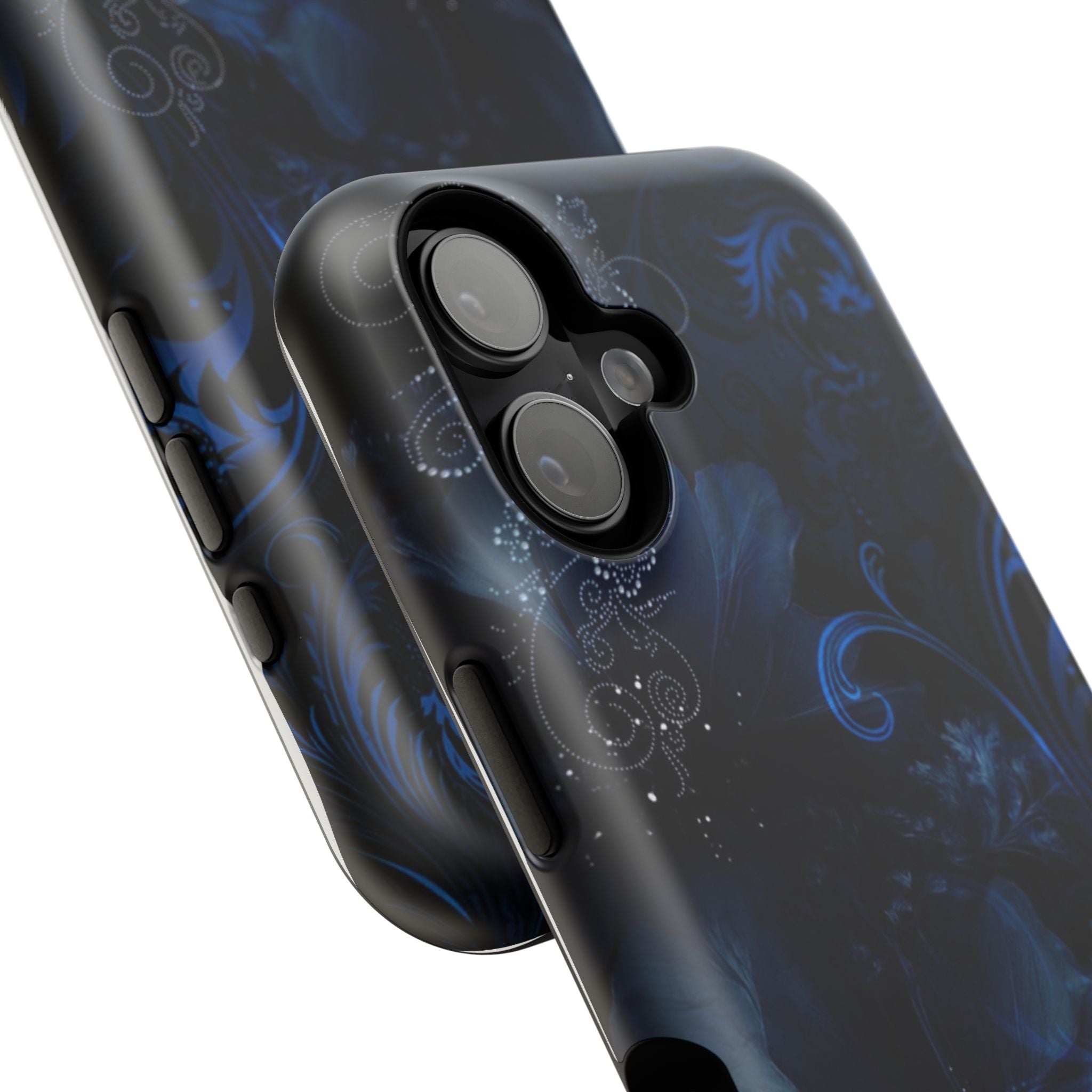 Y2K Dark Blue Glitter Floral Phone Case Impact-Resistant Cases