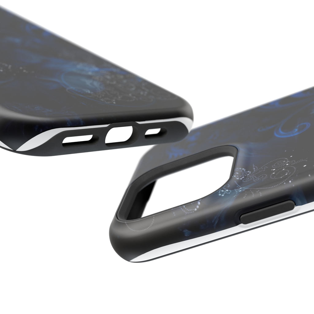 Y2K Dark Blue Glitter Floral Phone Case Impact-Resistant Cases