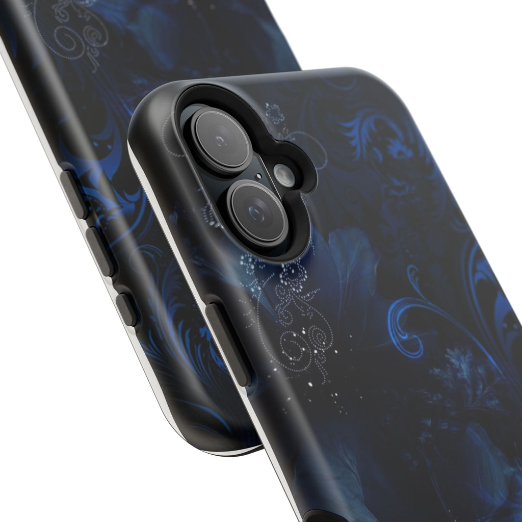 Y2K Dark Blue Glitter Floral Phone Case Impact-Resistant Cases