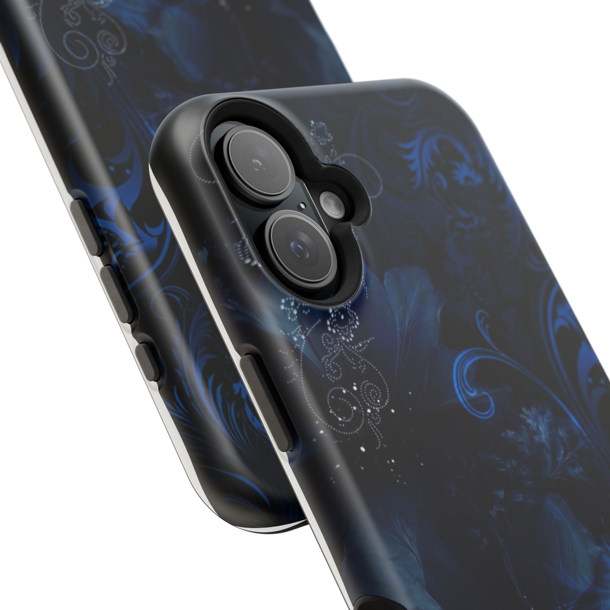 Y2K Dark Blue Glitter Floral Phone Case Impact-Resistant Cases