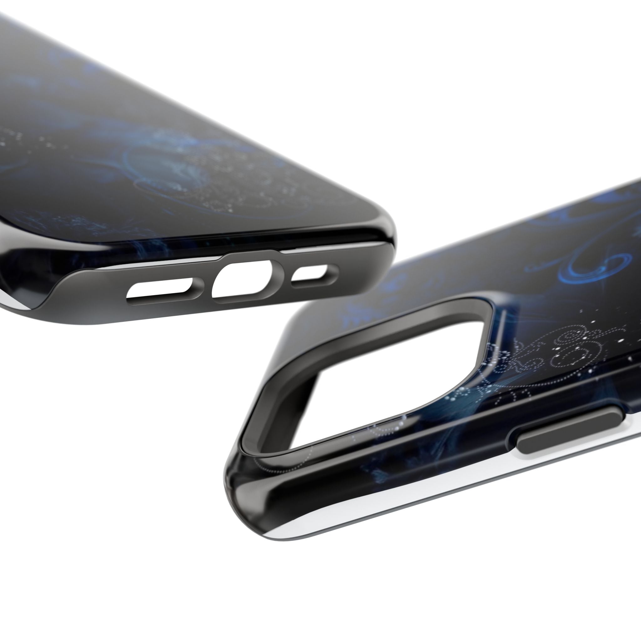 Y2K Dark Blue Glitter Floral Phone Case Impact-Resistant Cases