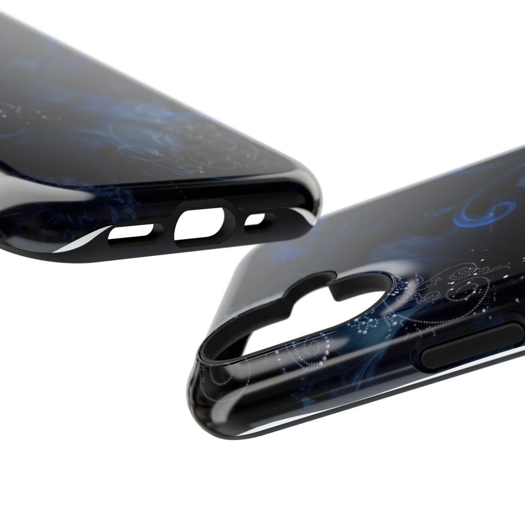Y2K Dark Blue Glitter Floral Phone Case Impact-Resistant Cases