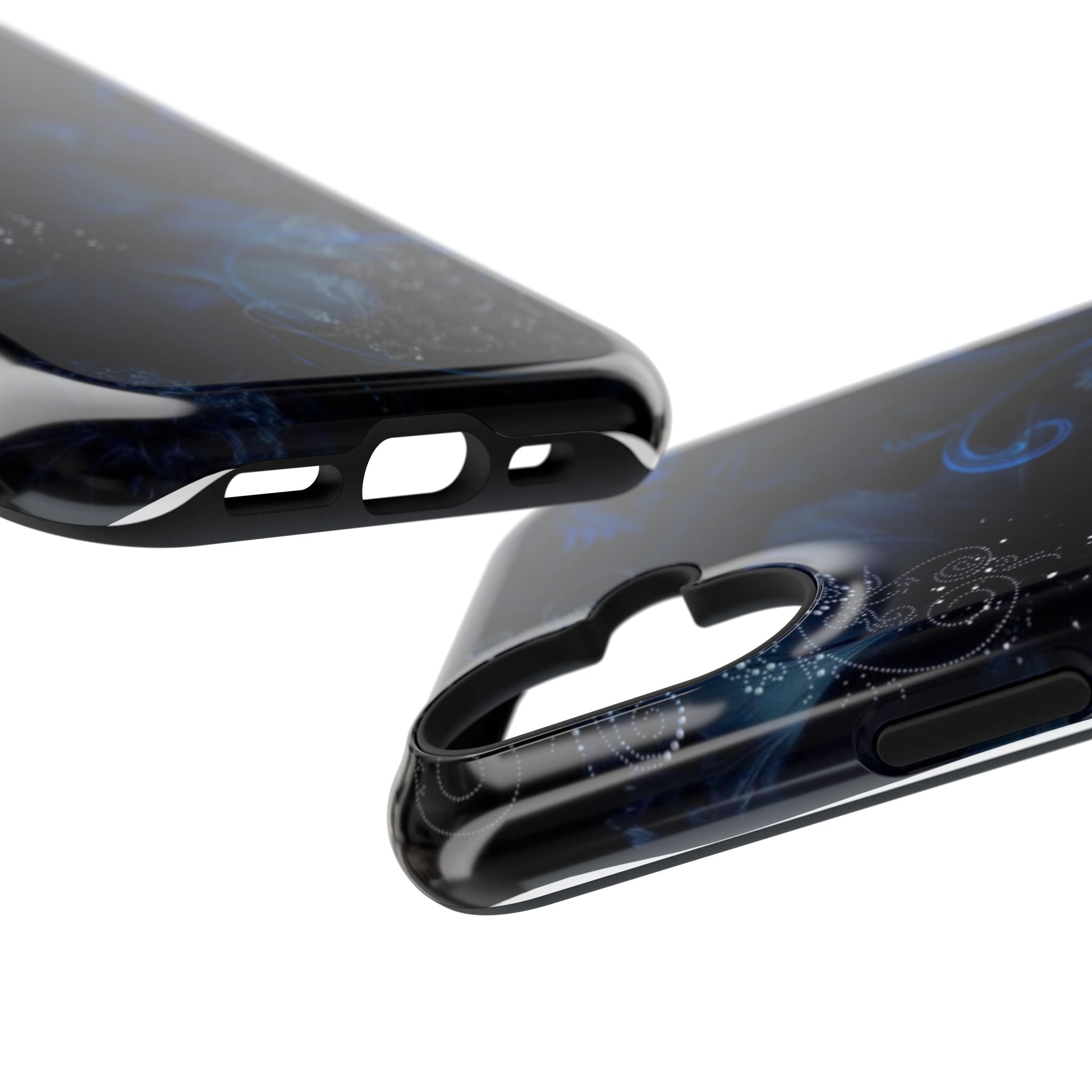 Y2K Dark Blue Glitter Floral Phone Case Impact-Resistant Cases