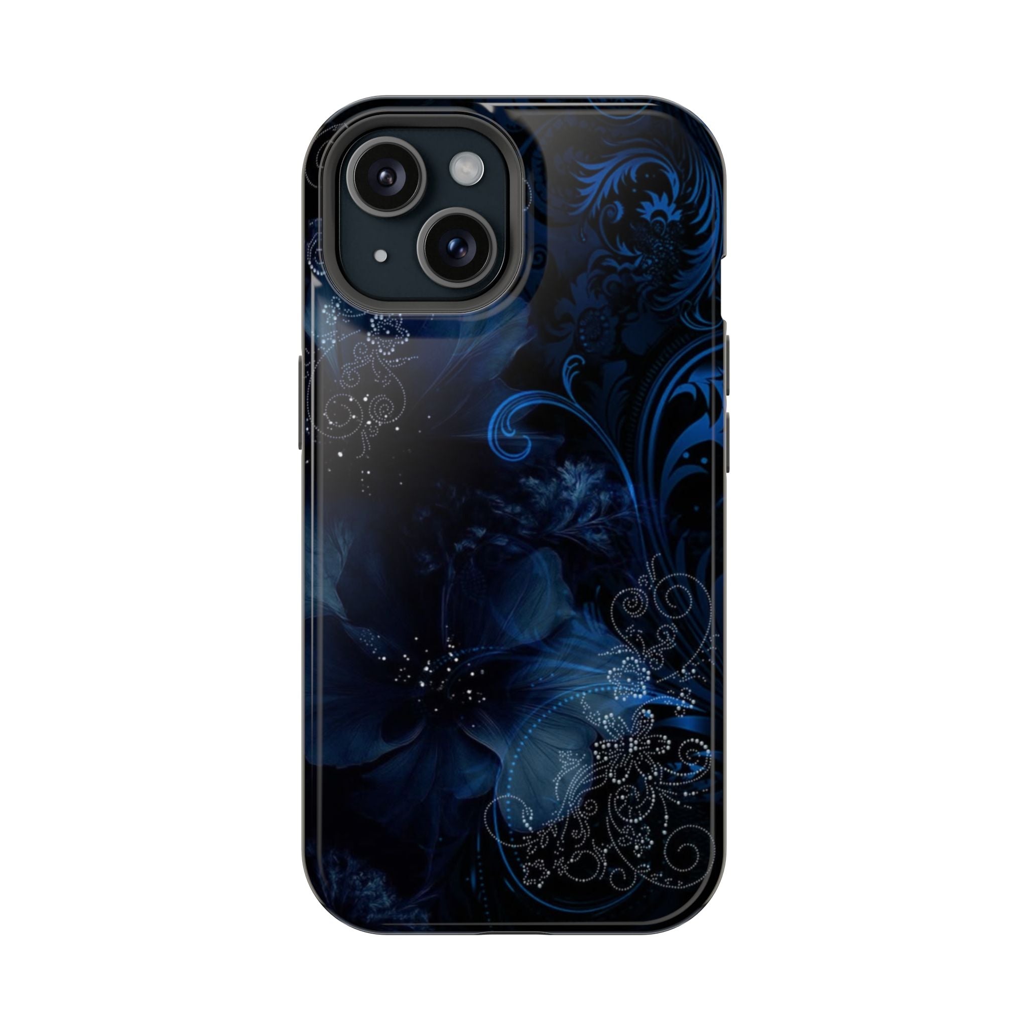 Y2K Dark Blue Glitter Floral Phone Case Impact-Resistant Cases