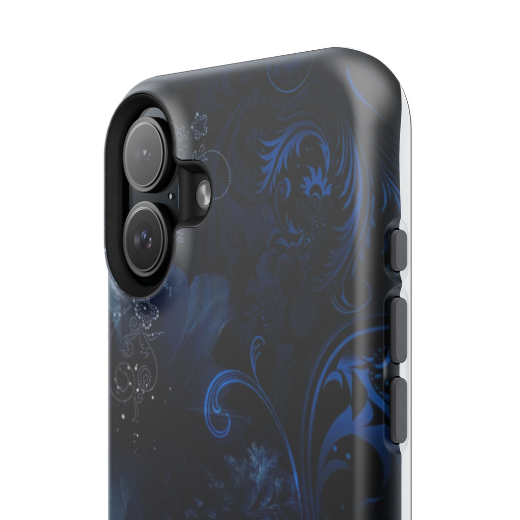 Y2K Dark Blue Glitter Floral Phone Case Impact-Resistant Cases